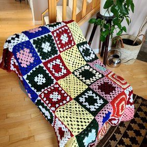 Granny square multicolored throw blanket Afghan.